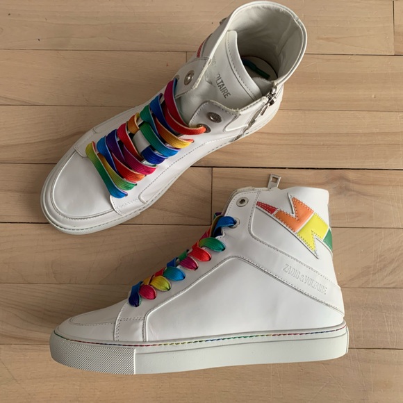 [NWOB] ZADIG & VOLTAIRE - ZV1747 Flash Pride High-Top Sneakers w Rainbow Laces - Picture 4 of 7
